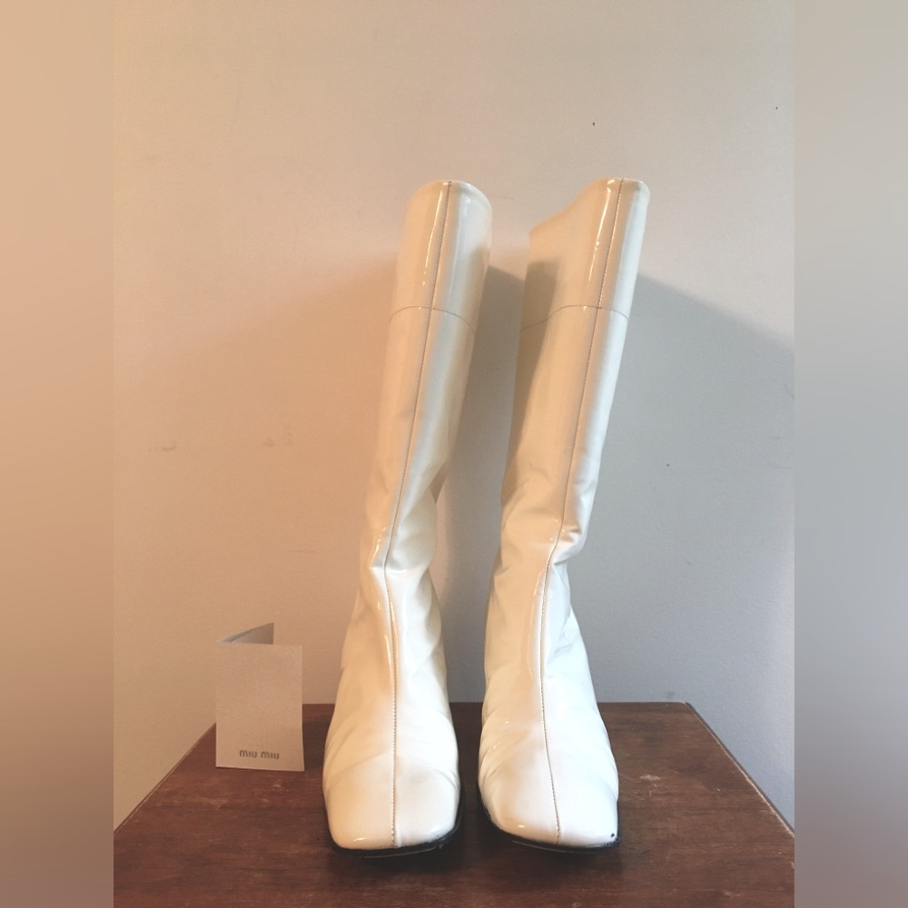 Miu Miu Prada White Patent Leather Go Go Boots Si… - image 3